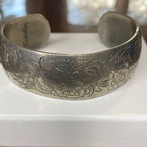 Floral Engraved pewter Kirk Cuff Bracelet
